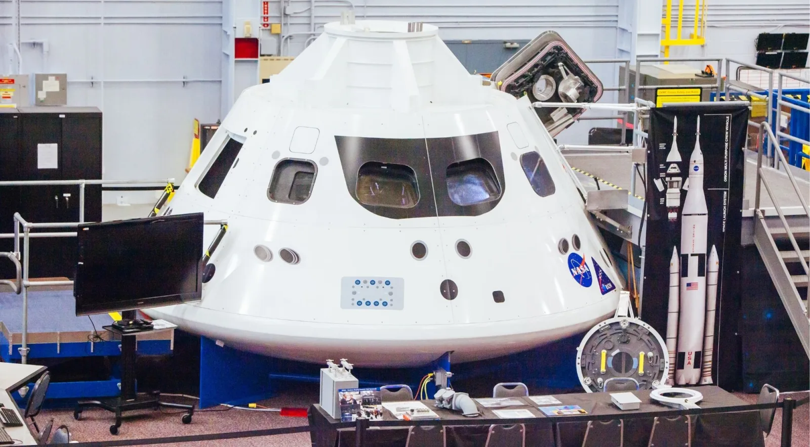 A NASA Orion crew capsule mock-up used for spacecraft development