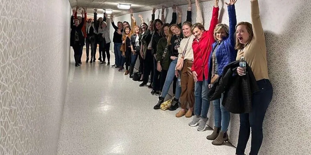 Tour group inside downtown Houston's underground tunnel system